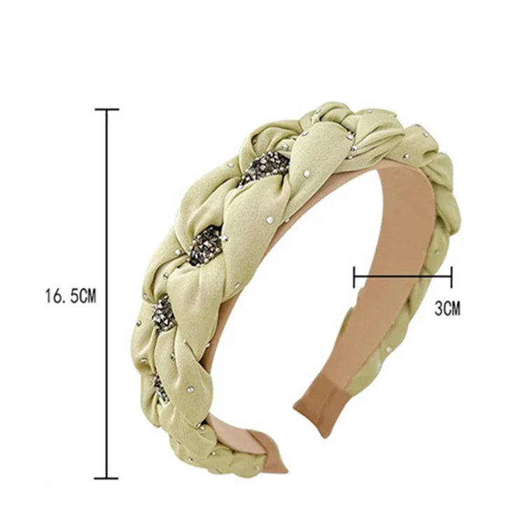 French Elegance Fashion Headband: Women’s Retro, Solid Color, Chain-Woven Headband with Crystal Beads, Hair Accessory