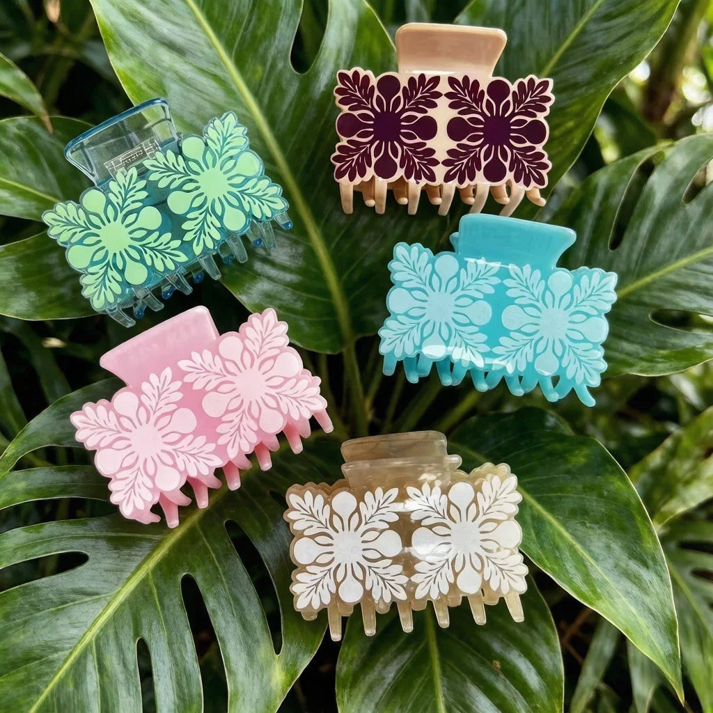 Hawaiian clip, forest-themed hair grips, plant and flower leaf clips, shark-shaped hair accessories, Tahitian hair clips