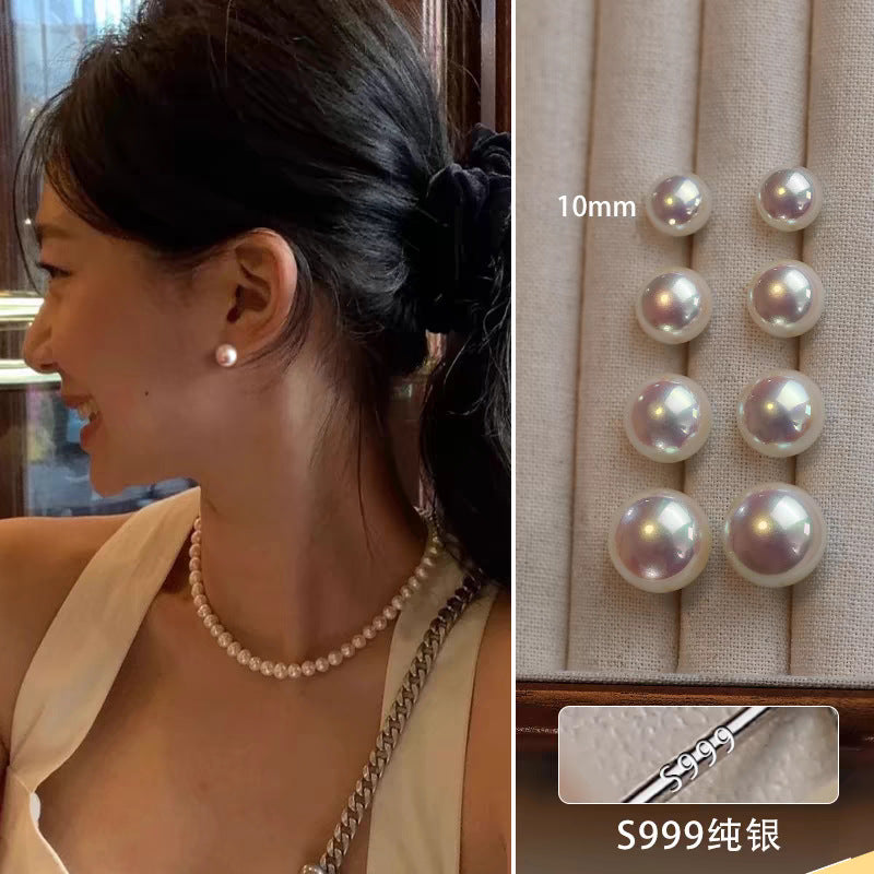 Silver Strong Light Shi Jia Steamed Bun Pearl Earrings for Women, Retro Luxury Earrings, Stylish for Work or Casual Wear