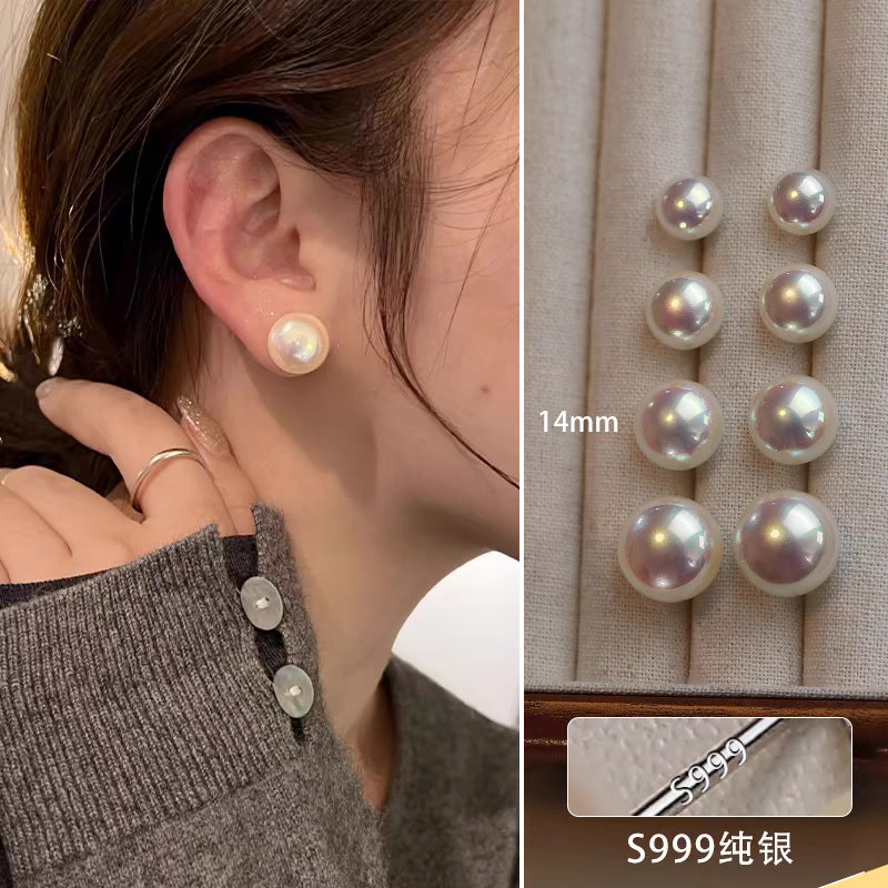 Silver Strong Light Shi Jia Steamed Bun Pearl Earrings for Women, Retro Luxury Earrings, Stylish for Work or Casual Wear