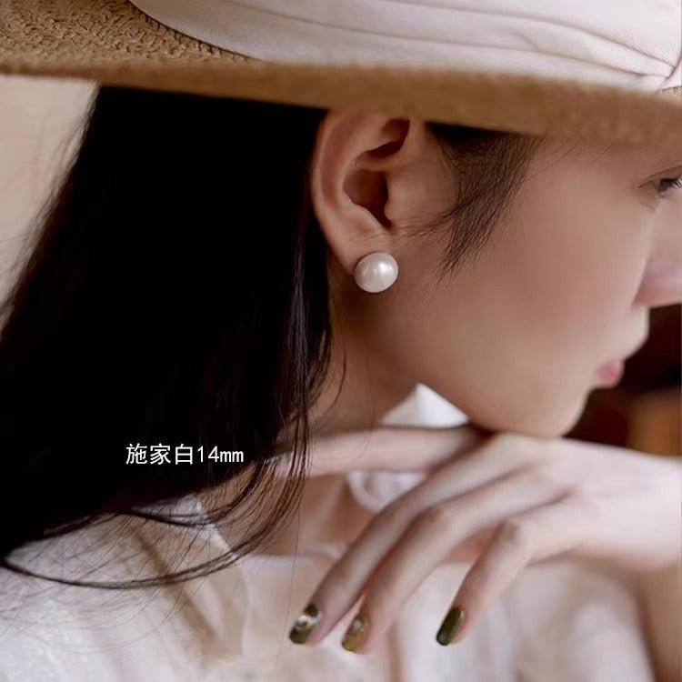 Silver Strong Light Shi Jia Steamed Bun Pearl Earrings for Women, Retro Luxury Earrings, Stylish for Work or Casual Wear