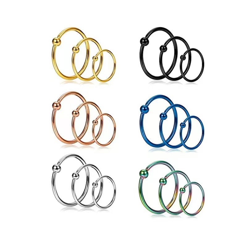 Titanium-steel body piercing accessories: breast rings, BCR nose rings, clip balls, circle earrings, universal rings