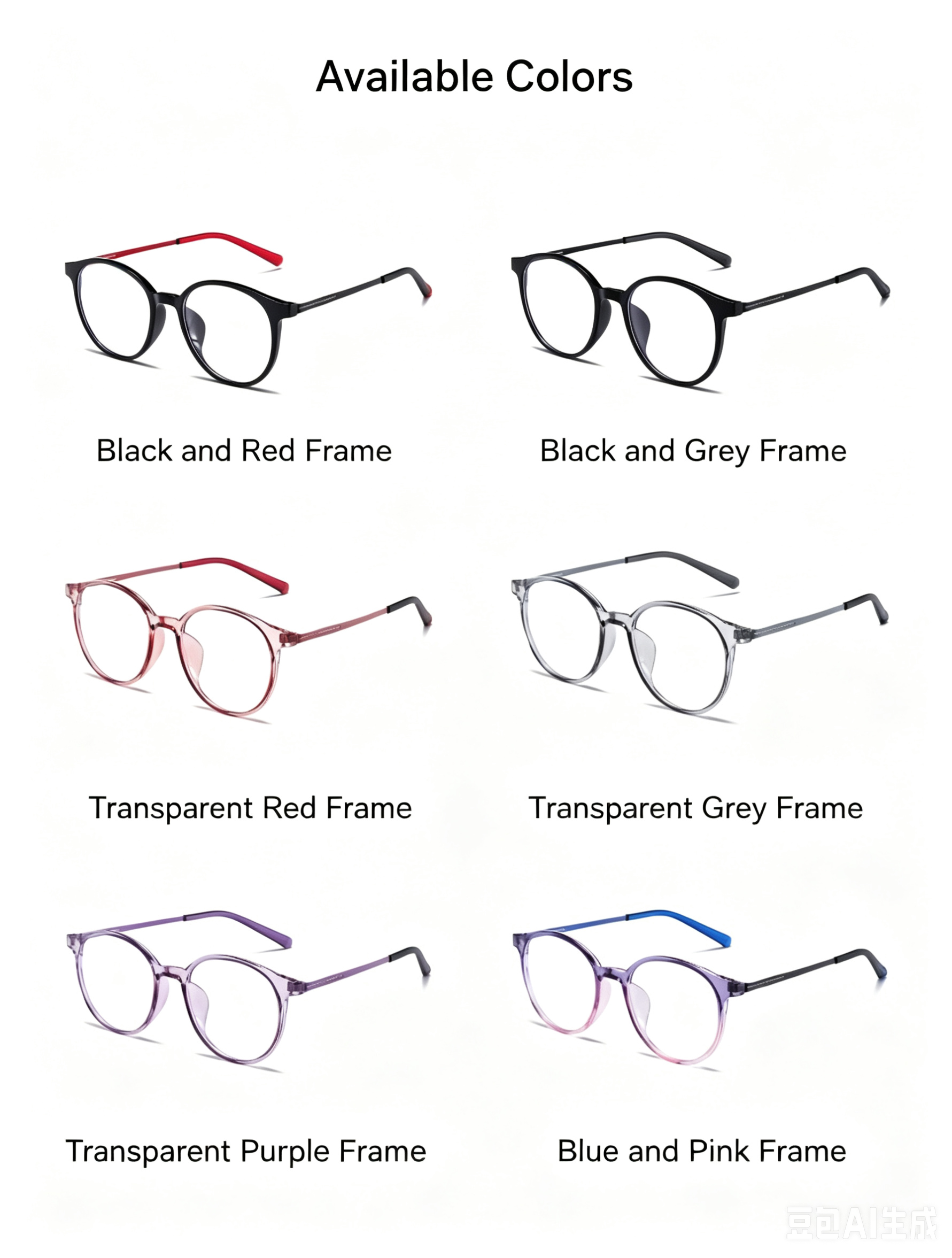 New, in-stock round frame, ultra-lightweight glasses with anti-blue light protection, flat lenses. Can be customized with different prescriptions: TR gold-plated hybrid flat lenses