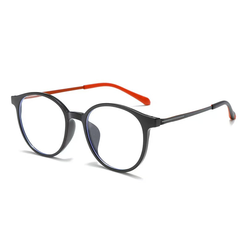 New, in-stock round frame, ultra-lightweight glasses with anti-blue light protection, flat lenses. Can be customized with different prescriptions: TR gold-plated hybrid flat lenses