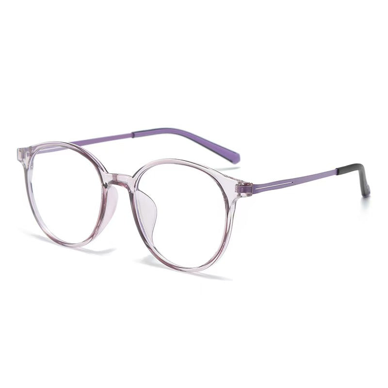 New, in-stock round frame, ultra-lightweight glasses with anti-blue light protection, flat lenses. Can be customized with different prescriptions: TR gold-plated hybrid flat lenses