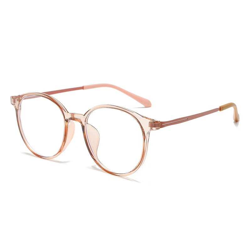New, in-stock round frame, ultra-lightweight glasses with anti-blue light protection, flat lenses. Can be customized with different prescriptions: TR gold-plated hybrid flat lenses