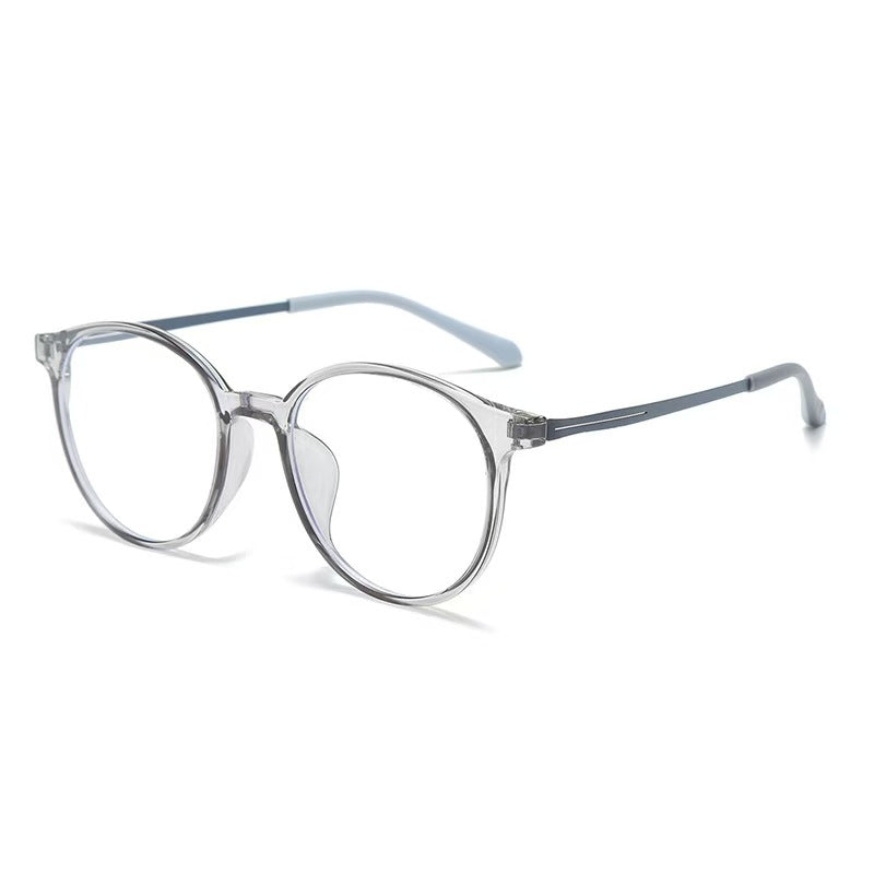 New, in-stock round frame, ultra-lightweight glasses with anti-blue light protection, flat lenses. Can be customized with different prescriptions: TR gold-plated hybrid flat lenses
