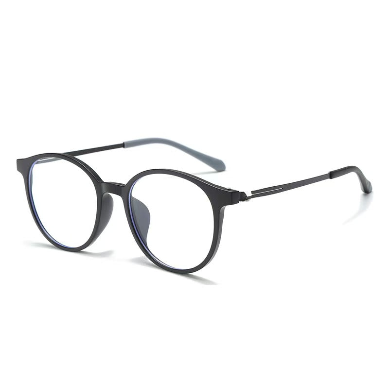 New, in-stock round frame, ultra-lightweight glasses with anti-blue light protection, flat lenses. Can be customized with different prescriptions: TR gold-plated hybrid flat lenses