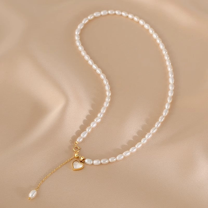 Natural freshwater pearl necklace for women, lightweight luxury Baroque heart-shaped mother-of-pearl collar chain, popular neckpiece, high-end accessory