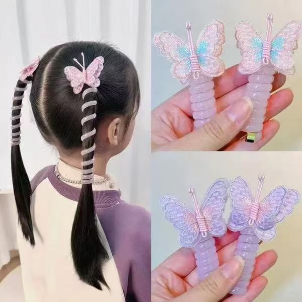 Children’s ultra-cute butterfly phone cord hairpin, new design, cartoon-style, sweet, bun-holding hair tie, high-appeal hair cord, braided hair cord