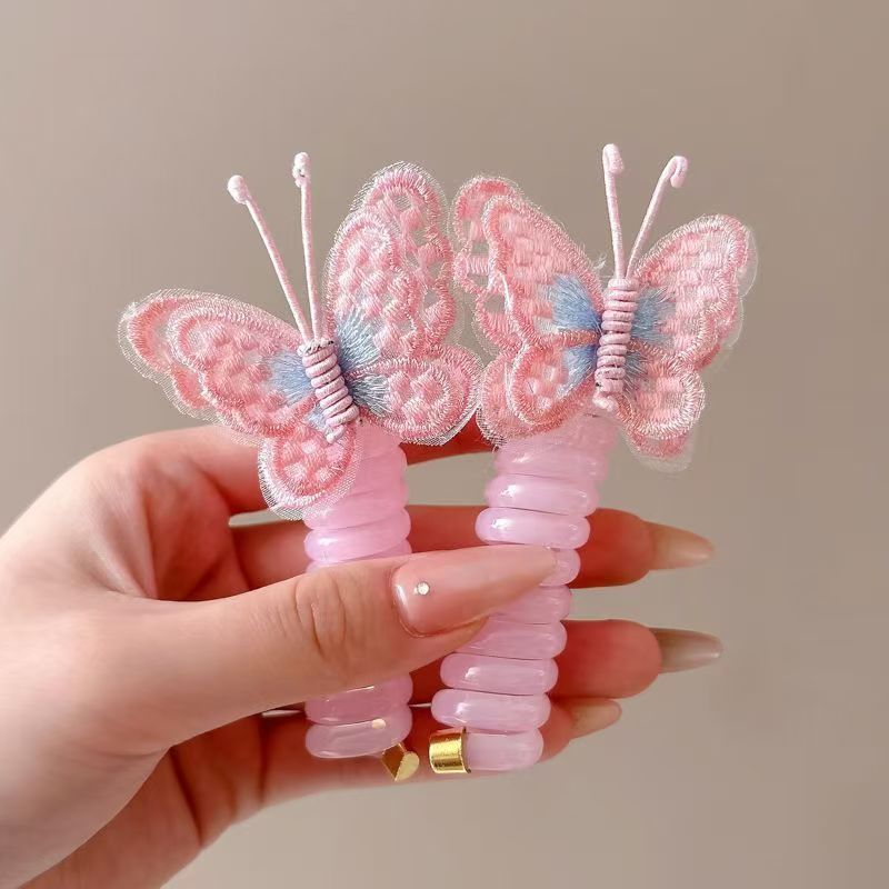 Children’s ultra-cute butterfly phone cord hairpin, new design, cartoon-style, sweet, bun-holding hair tie, high-appeal hair cord, braided hair cord
