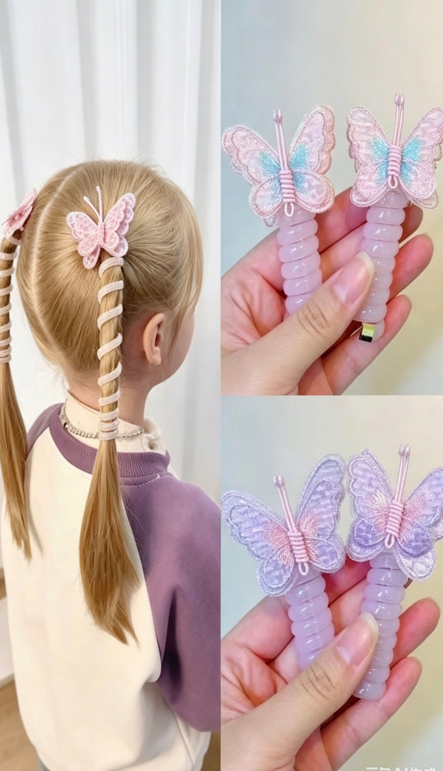 Children’s ultra-cute butterfly phone cord hairpin, new design, cartoon-style, sweet, bun-holding hair tie, high-appeal hair cord, braided hair cord