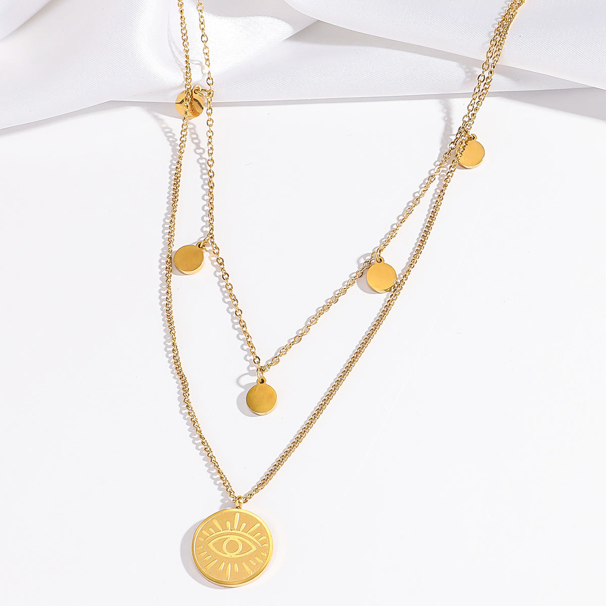 Necklace Women’s Vintage, Unique Bean Chain Necklace, Eye-Catching, Double-Layer, Thin Design, Simple Round Discs, Internet Celebrity Collar Chain