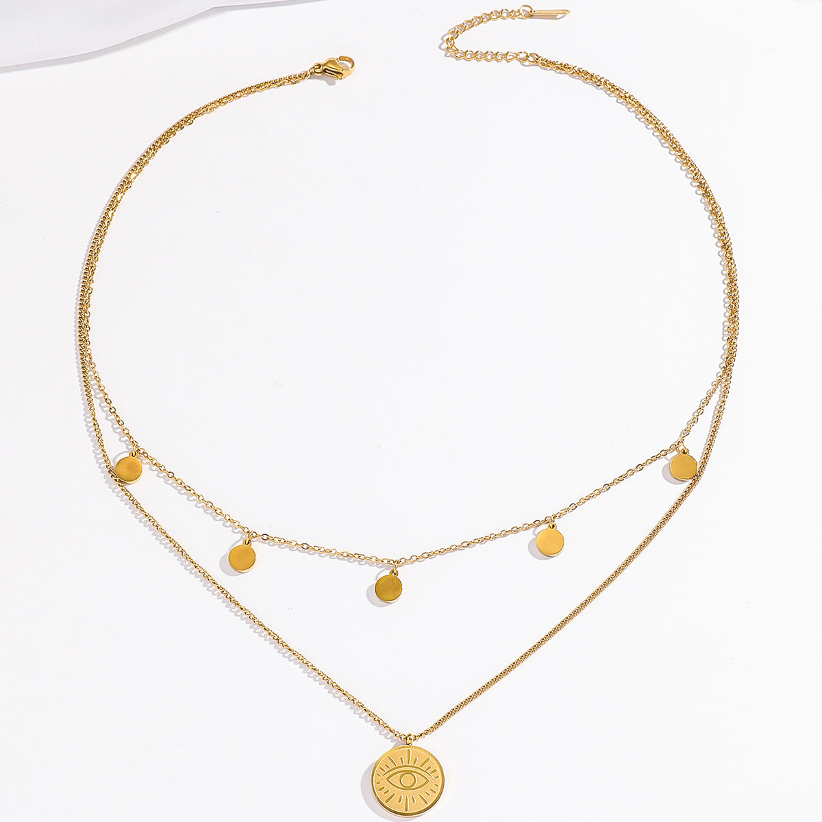 Necklace Women’s Vintage, Unique Bean Chain Necklace, Eye-Catching, Double-Layer, Thin Design, Simple Round Discs, Internet Celebrity Collar Chain