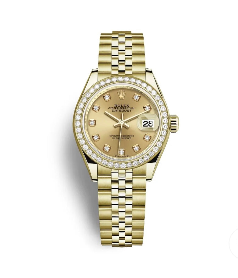 ROLEX Lady-Datejust 28, 18K gold with diamond inlay, /reference number: 279138RBR-0024