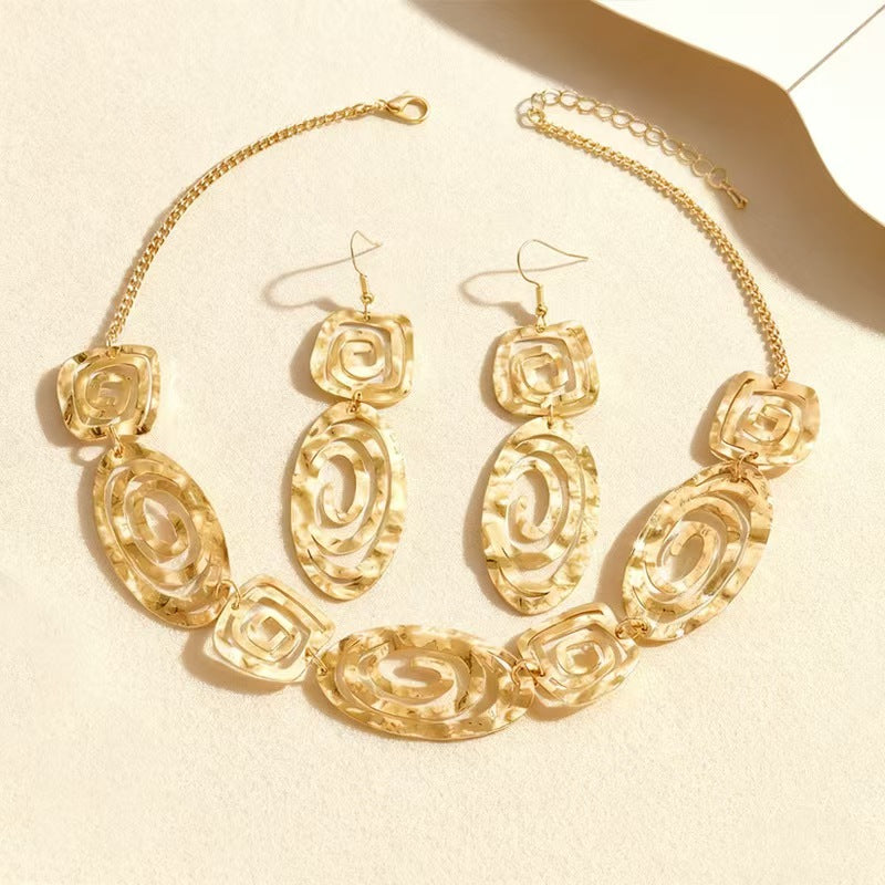 Custom Handcrafted Hammered Gold Spiral Jewelry Set – Statement Necklace & Earrings | Private Label OEM