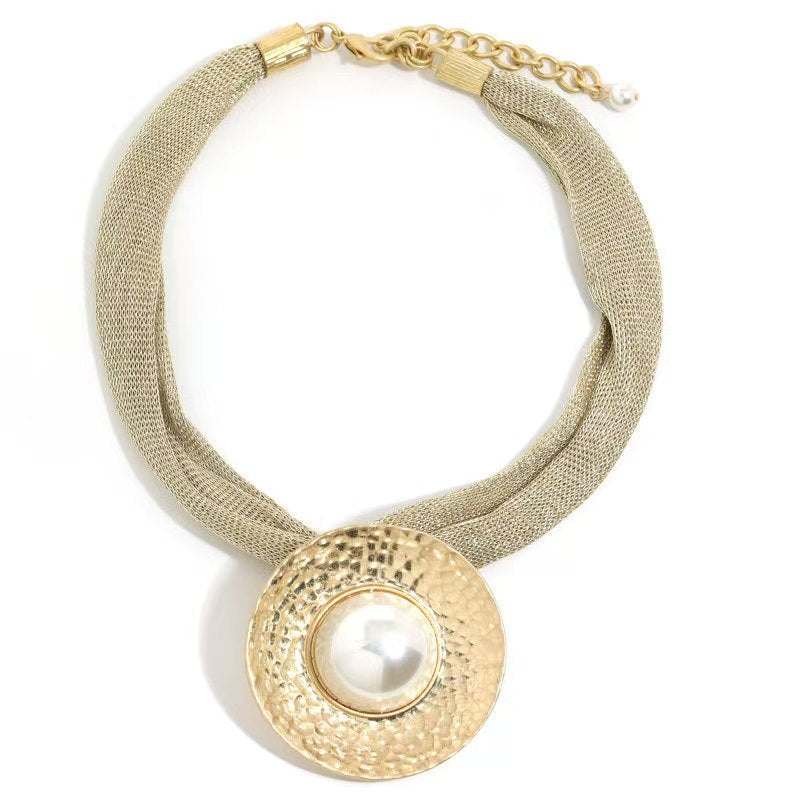 Custom Handcrafted Hammered Gold Organic Pendant Mesh Choker Necklace – Private Label Jewelry OEM