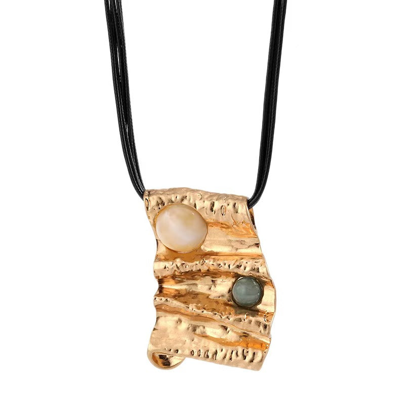 Custom Handcrafted Hammered Metal Statement Pendant Necklace with Pearl & Stone Accents – Private Label Jewelry OEM