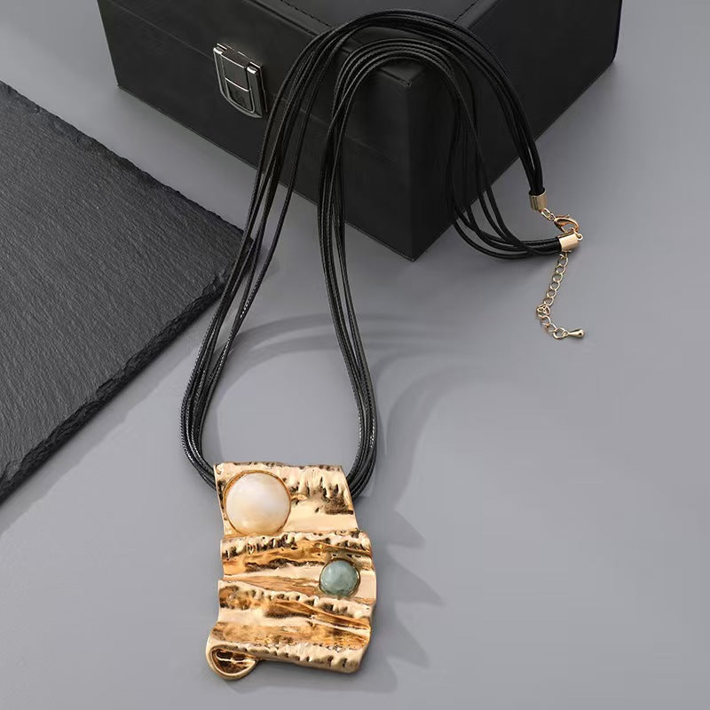 Custom Handcrafted Hammered Metal Statement Pendant Necklace with Pearl & Stone Accents – Private Label Jewelry OEM