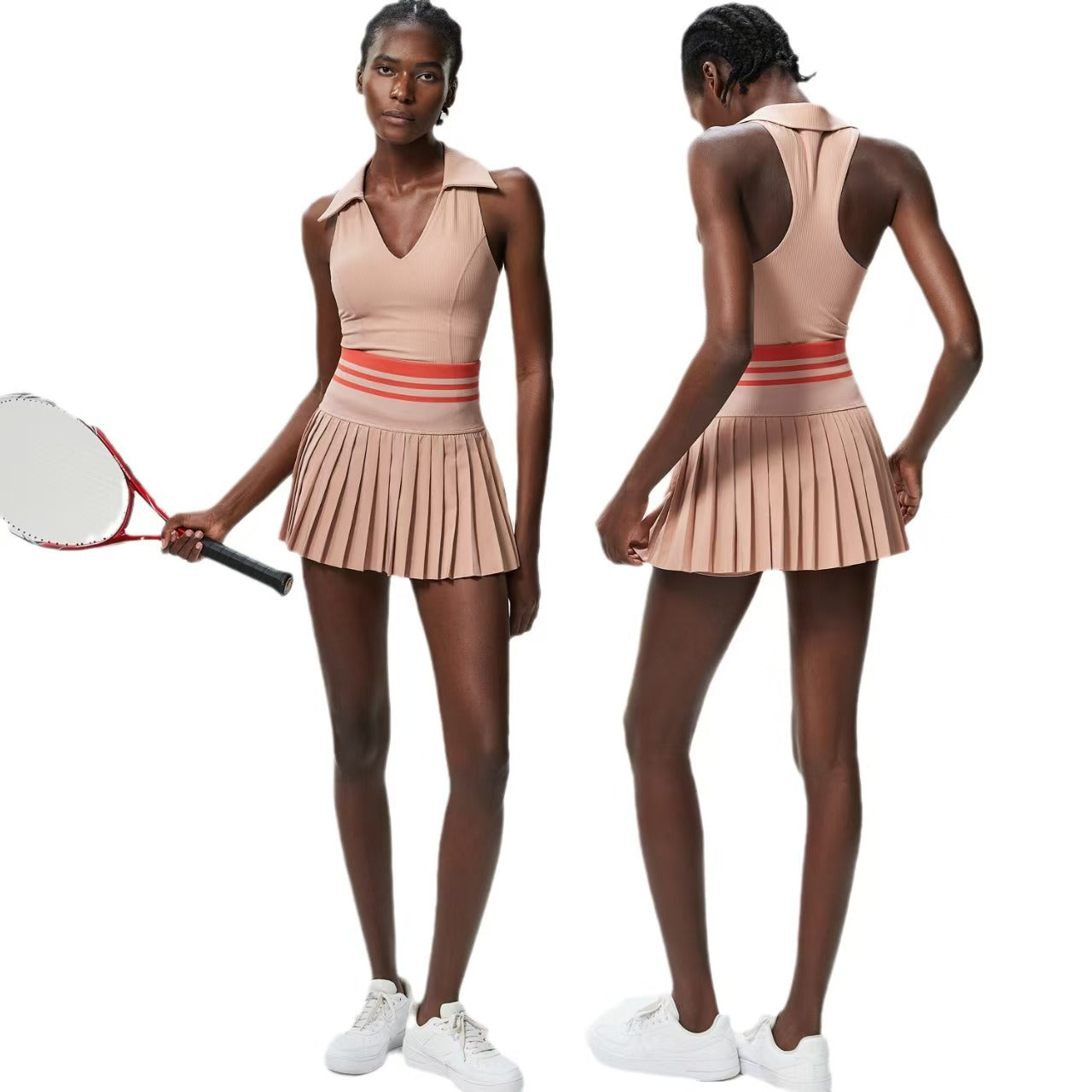 Custom Women’s Sleeveless Polo Top & Pleated Tennis Skirt Set – Private Label Performance Activewear OEM