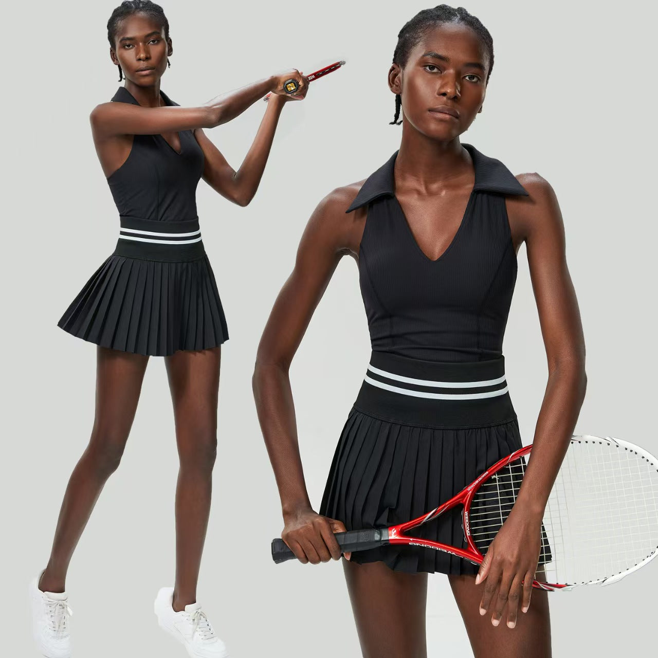 Custom Women’s Sleeveless Polo Top & Pleated Tennis Skirt Set – Private Label Performance Activewear OEM