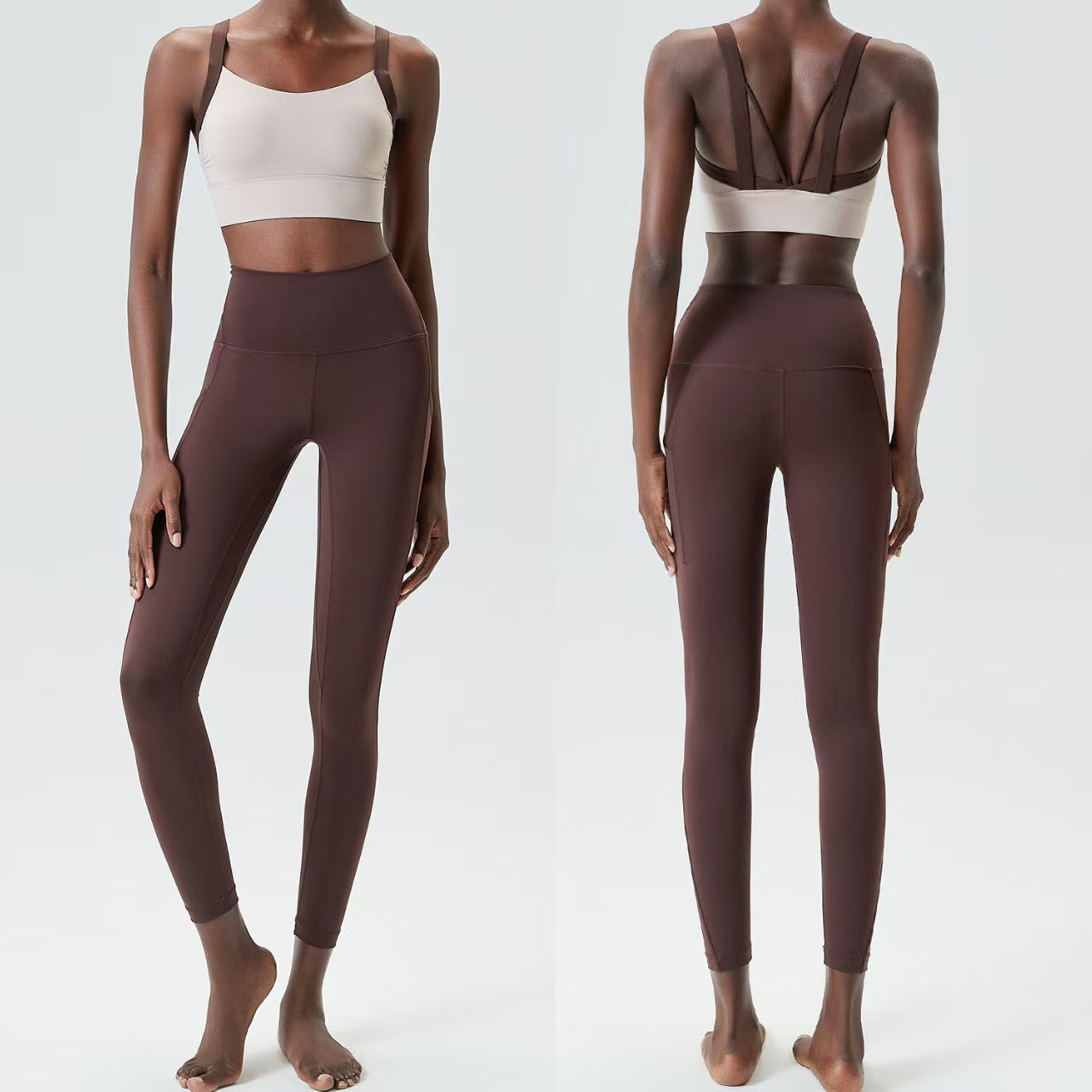Custom Contrast Strap Sports Bra & High-Waisted Pocket Leggings Collection – Private Label Women’s Activewear OEM