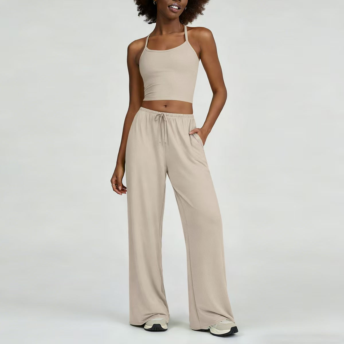 Custom Women’s Cropped Cami and Wide-Leg Pants Set – Private Label Two-Piece Lounge & Athleisure Wear OEM