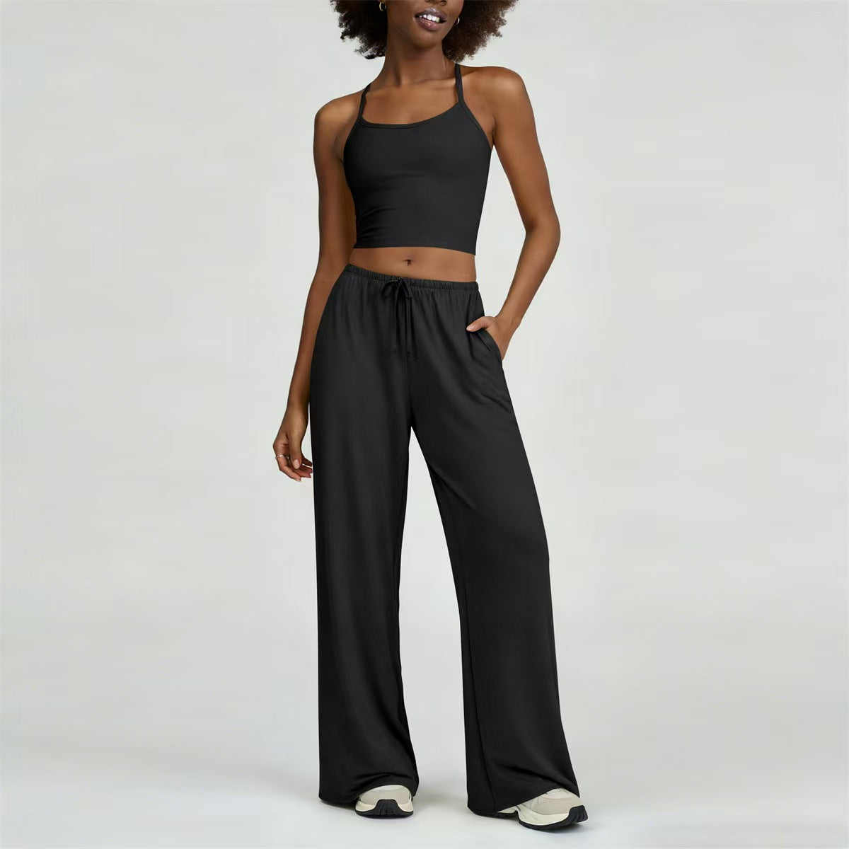 Custom Women’s Cropped Cami and Wide-Leg Pants Set – Private Label Two-Piece Lounge & Athleisure Wear OEM