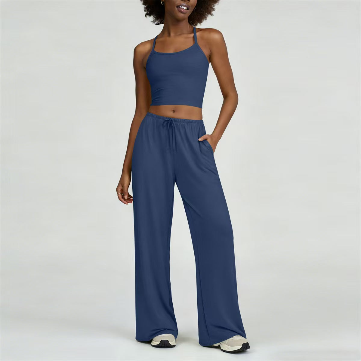 Custom Women’s Cropped Cami and Wide-Leg Pants Set – Private Label Two-Piece Lounge & Athleisure Wear OEM
