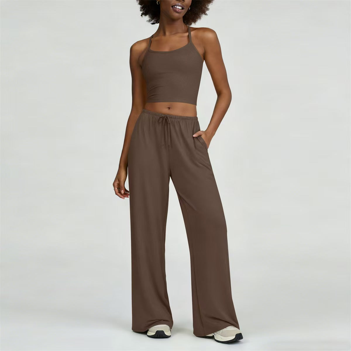 Custom Women’s Cropped Cami and Wide-Leg Pants Set – Private Label Two-Piece Lounge & Athleisure Wear OEM