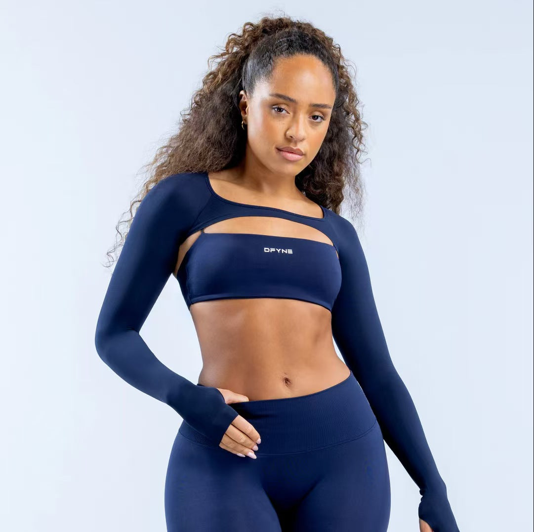 Custom Women’s Cut-Out Bolero Shrug, Bandeau Sports Bra & High-Waisted Leggings Set – Private Label Activewear OEM