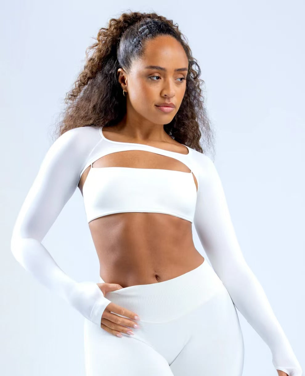 Custom Women’s Cut-Out Bolero Shrug, Bandeau Sports Bra & High-Waisted Leggings Set – Private Label Activewear OEM