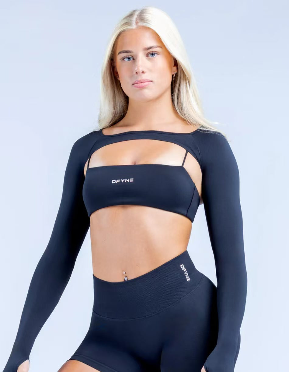 Custom Women’s Cut-Out Bolero Shrug, Bandeau Sports Bra & High-Waisted Leggings Set – Private Label Activewear OEM