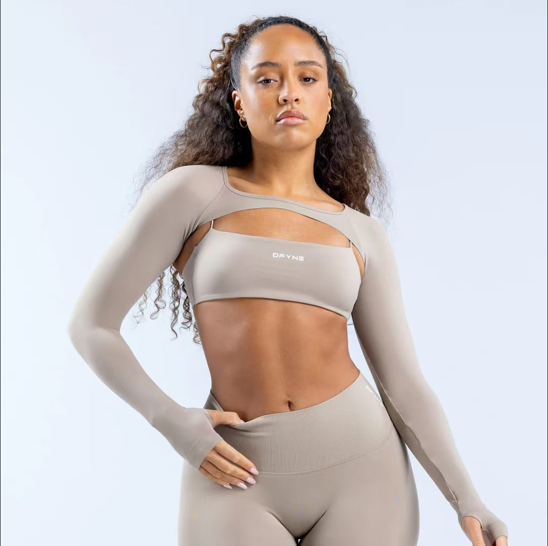 Custom Women’s Cut-Out Bolero Shrug, Bandeau Sports Bra & High-Waisted Leggings Set – Private Label Activewear OEM