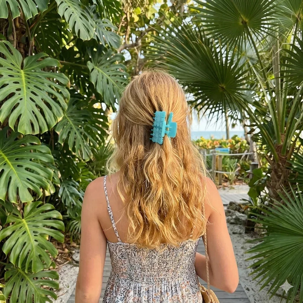 Hawaiian clip, forest-themed hair grips, plant and flower leaf clips, shark-shaped hair accessories, Tahitian hair clips