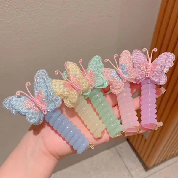 Children’s ultra-cute butterfly phone cord hairpin, new design, cartoon-style, sweet, bun-holding hair tie, high-appeal hair cord, braided hair cord