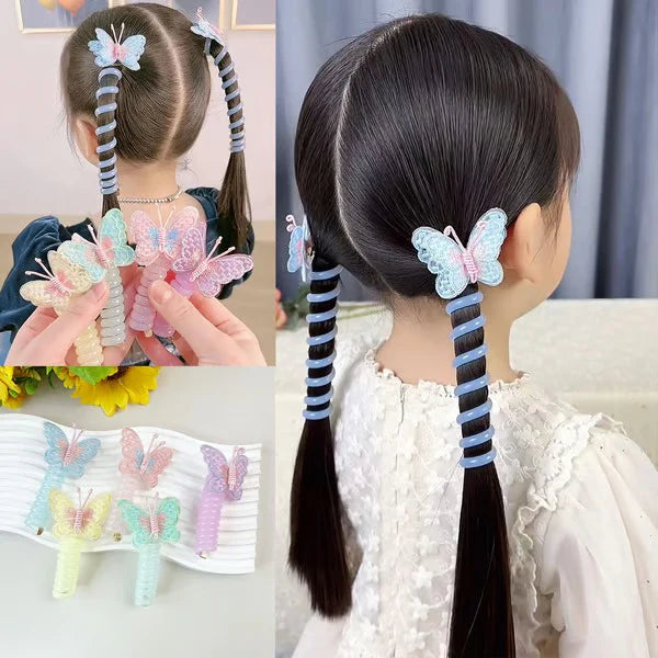 Children’s ultra-cute butterfly phone cord hairpin, new design, cartoon-style, sweet, bun-holding hair tie, high-appeal hair cord, braided hair cord