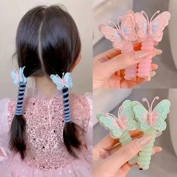 Children’s ultra-cute butterfly phone cord hairpin, new design, cartoon-style, sweet, bun-holding hair tie, high-appeal hair cord, braided hair cord