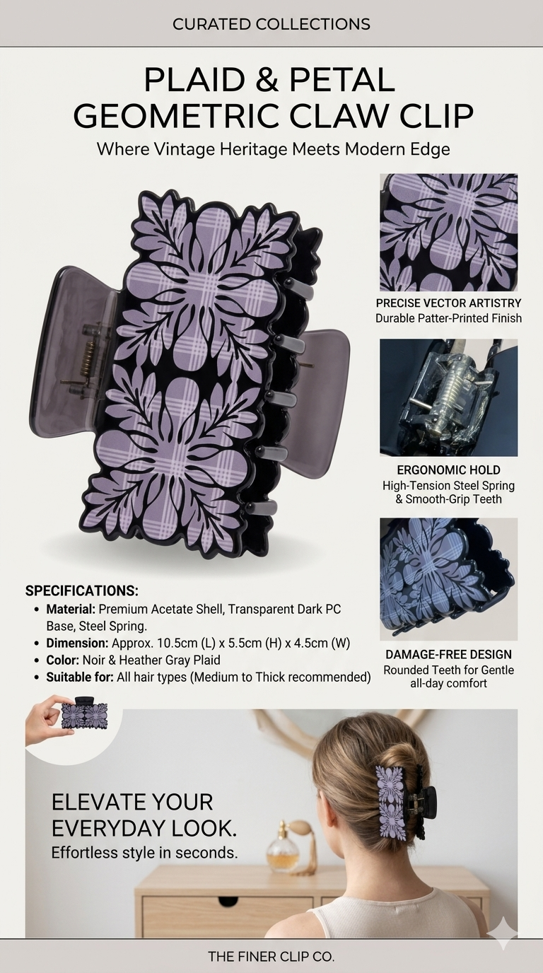 Baroque Symphony Hair Claw Clip – High-End Retro Grid Catch for Thick Hair