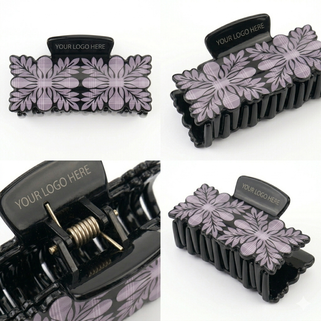 Custom Plaid Floral Hair Claw Clip – Private Label OEM/ODM